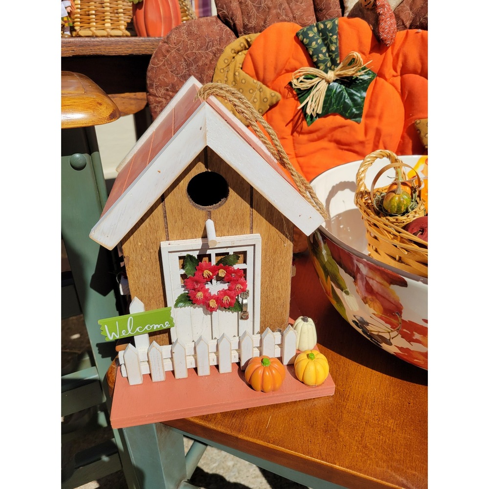 Fairy Birdhouse Home Decor Brown Fall Harvest Welcome Cottagecore Grannycore
